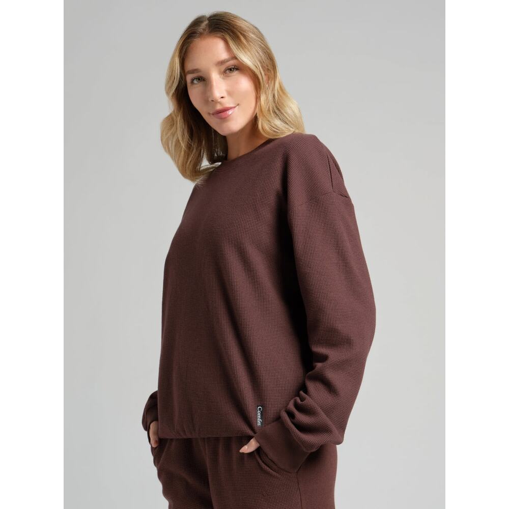 Comfort Waffle Lounge Long Sleeve Top, Size M